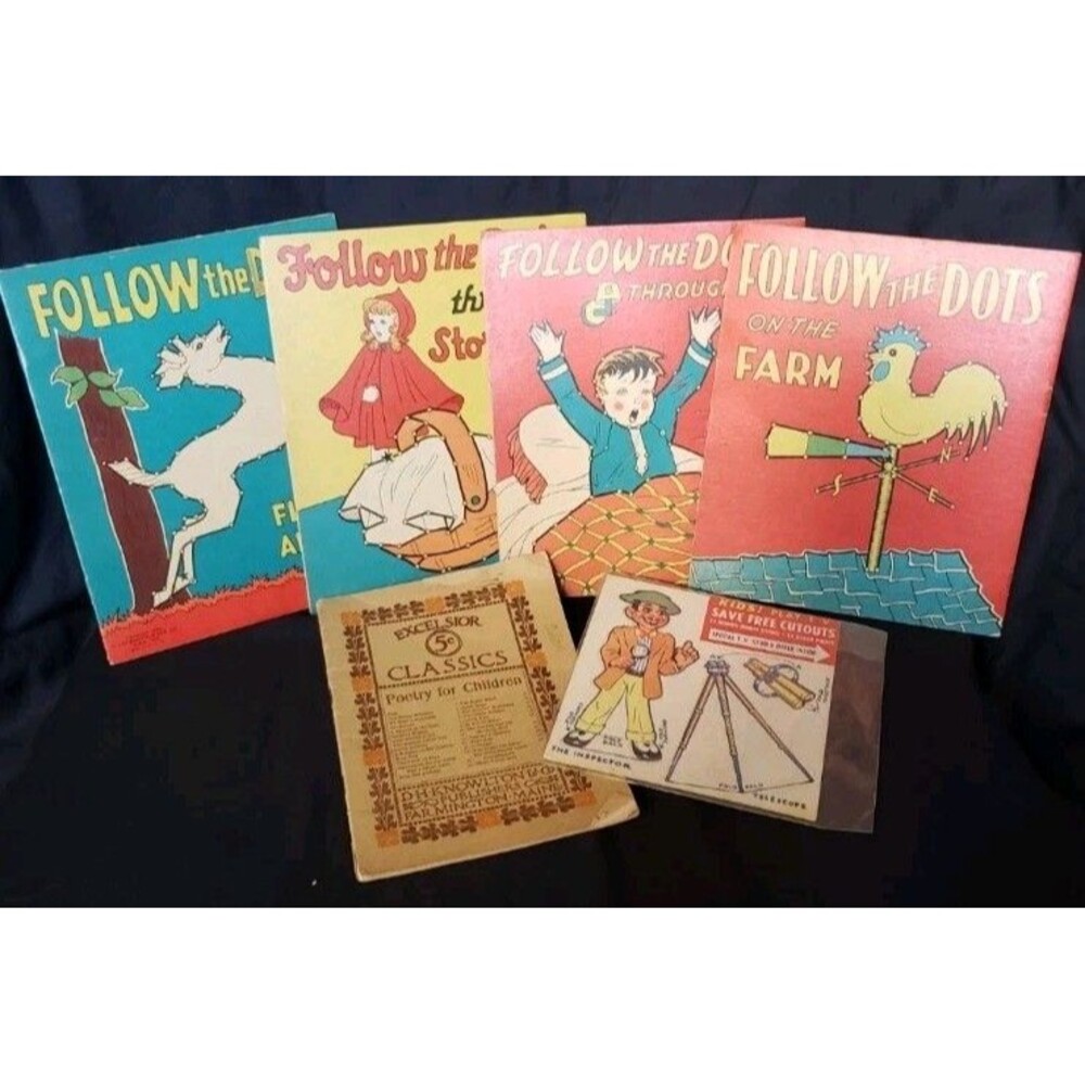 Vtg Saalfield 4 Follow The Dots 1 Poetry For Children Books 1 HowdyDoody CUT OUT